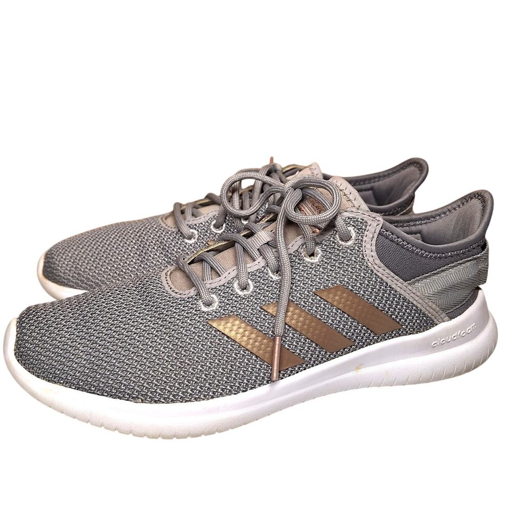 Adidas Women's 7.5 Cloudfoam Qt Racer 2.0 running shoe silver gray white sneaker